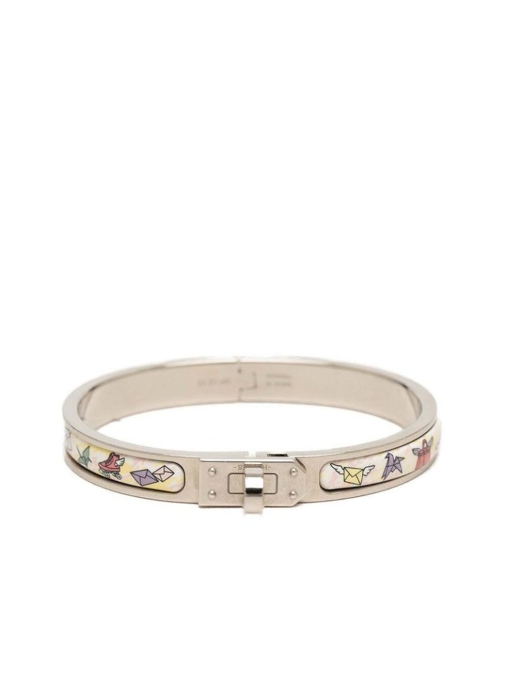 Hermes Mini Click Kelly PM Bracelet Bangle Silver Multicolor Metal Enamel